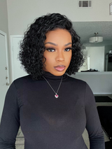 Natural Black Glueless Curly Bob 7x5 HD Lace Closure Wig - 002