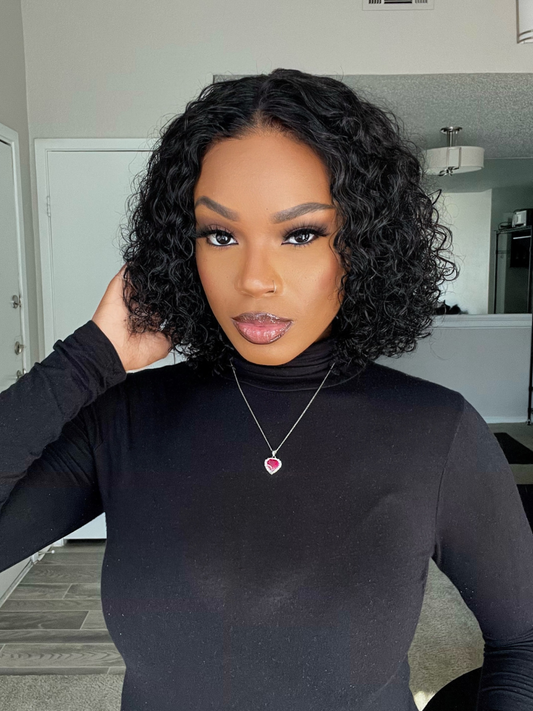Natural Black Glueless Curly Bob 7x5 HD Lace Closure Wig - 002