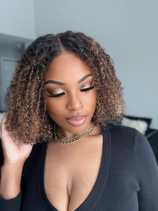 Ombre Brown Blonde Highlight Coily 7x5 Lace Closure Wig - 003