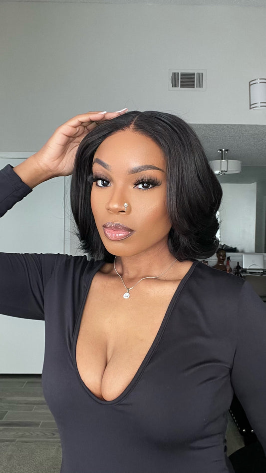 Natural Realistic Layered Cut Bob Lace Closure Wig - 013