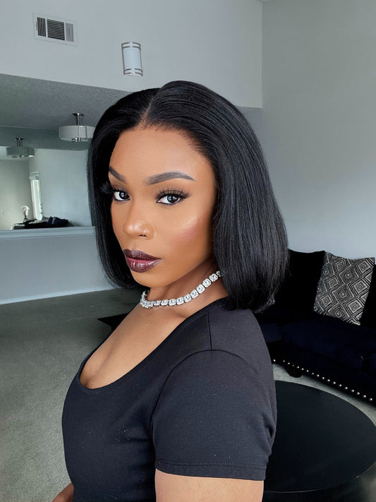 Yaki Stright Blunt Cut Bob 13X4 Invisible Lace Front Wig - 005