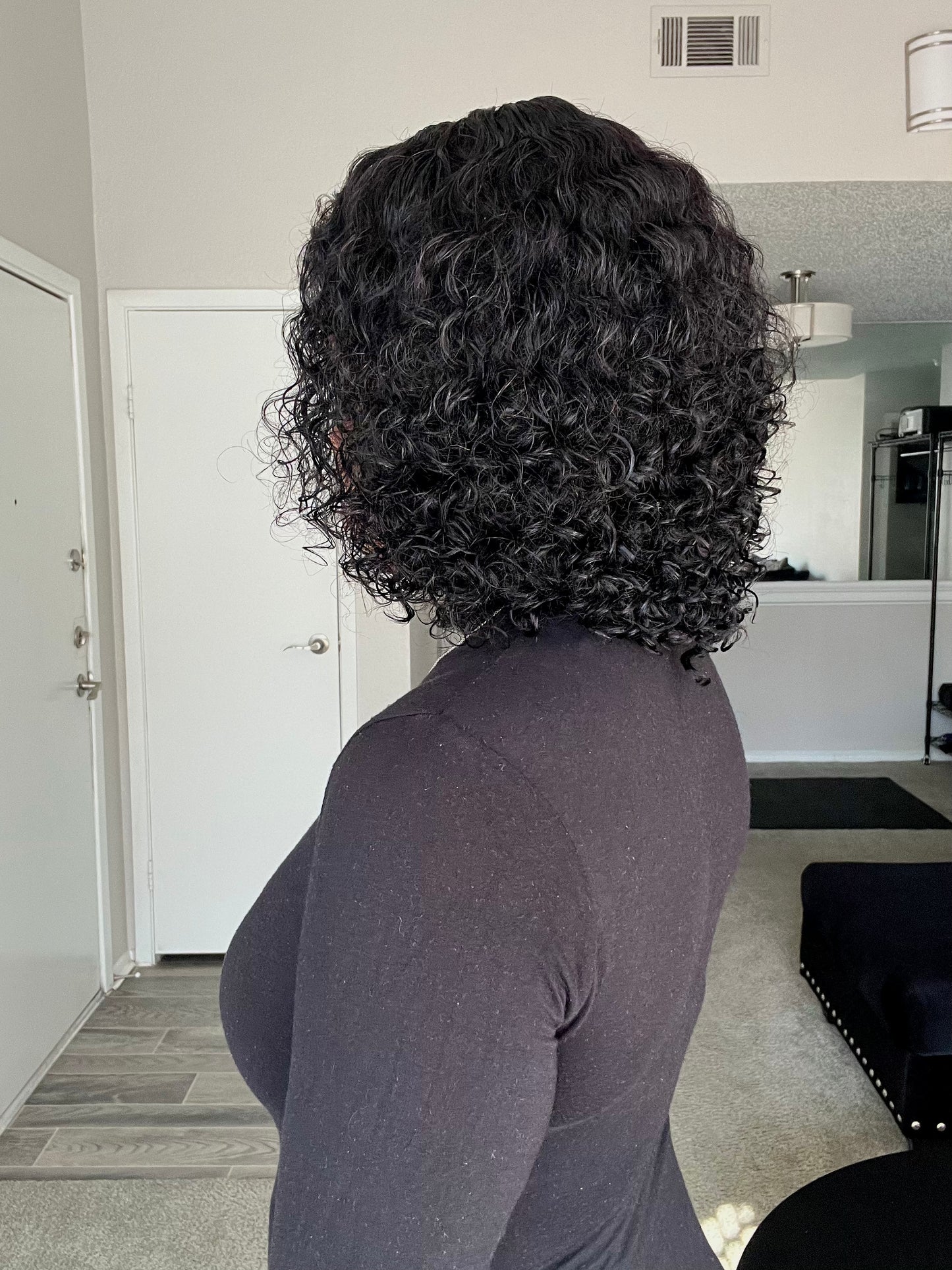 Natural Black Glueless Curly Bob 7x5 HD Lace Closure Wig - 002