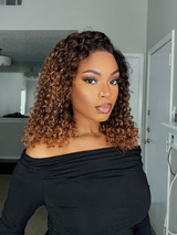 Shoulder Length Ombre Brown Curly Lace Front Wig - 001