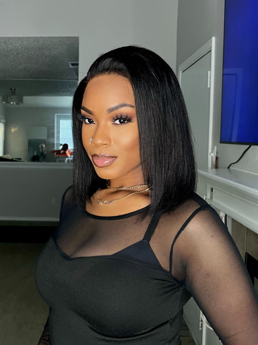 Glueless Natural Yaki Straight 13x4 lace front Bob Wig - 004