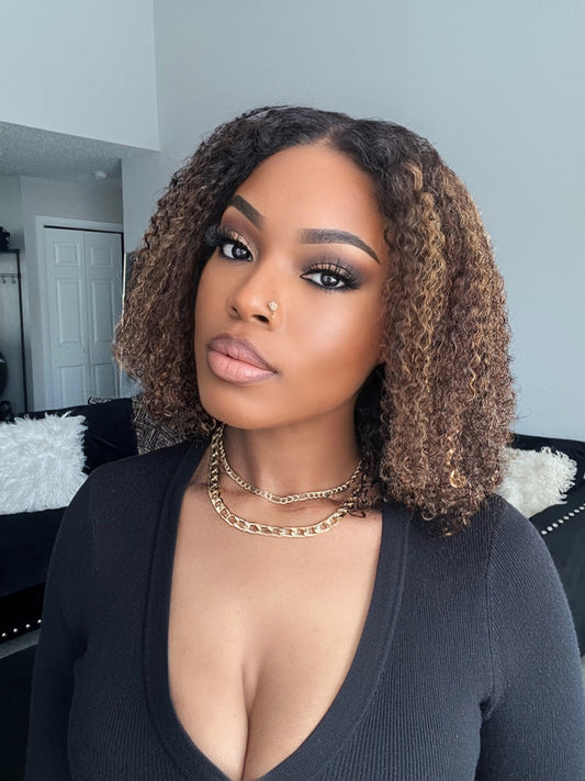 Ombre Brown Blonde Highlight Coily 7x5 Lace Closure Wig - 003