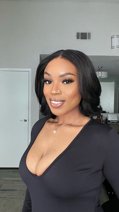Natural Realistic Layered Cut Bob Lace Closure Wig - 013