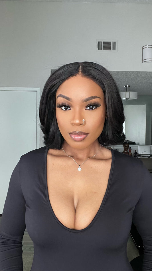 Natural Realistic Layered Cut Bob Lace Closure Wig - 013