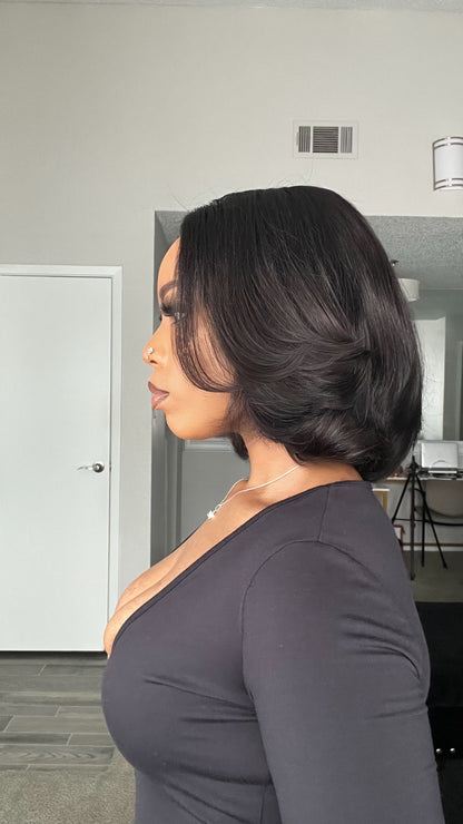 Natural Realistic Layered Cut Bob Lace Closure Wig - 013
