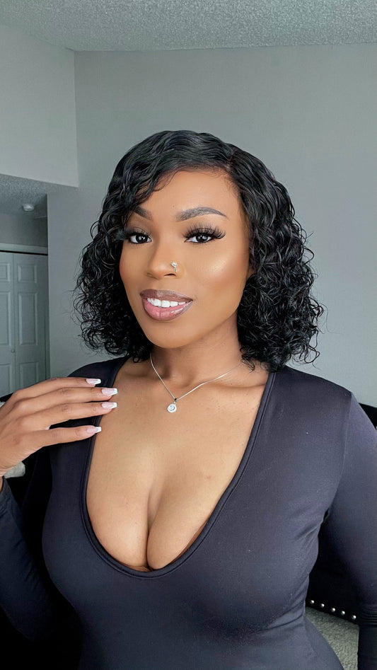 Put on & Go Short Pixie Cut Curly Bob Wig 100% Human Hair - 012