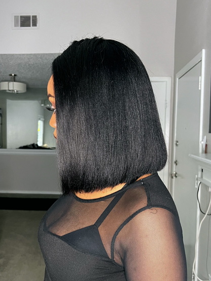 Glueless Natural Black Yaki Straight 13x4 Lace Frontal Bob Wig - 004